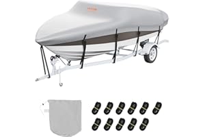 VEVOR Boat Cover, 4260-4800 mmTrailerable Waterproof Boat Cover, 600D Marine Grade PU Oxford, with Motor Cover and Buckle Straps, for V-Hull, Tri-Hull, Fish Ski Boat, Runabout, Bass Boat, Grey
