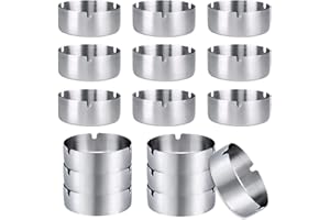 SINZAU Cendrier en Acier Inoxydable 16 Pièces pour l'intérieur - Cendrier de Table Rond Argenté de 8 cm - pour Bureau, Bar, Restaurant, Hôtel, Café, KTV