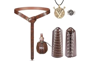 VERCICO 6PCS Juego de Accesorios de Vestido Medieval Mujer y Hombres, Disfraz Vikingo Brazalete Cinturón en Relieve Bolsa Collar Anillo Retro Traje Medieval para Carnaval Halloween Guerrera Fiesta Cosplay