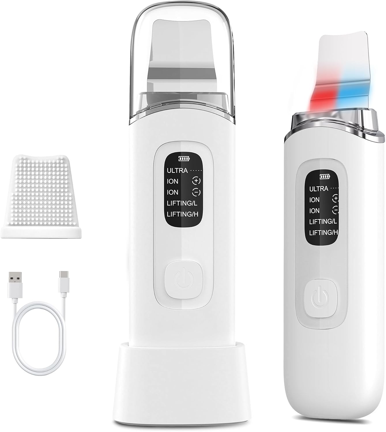Yeerain Peeling Ultrasónico Facial, Limpiador Ultrasonidos Facial con 4 Modos e IPX7 impermeable, Luz Roja y Azul, Skin Scrubber Removedor de Puntos Negros para Dispositivo de Belleza