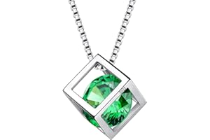 Aurora Tears 925 Sterling Silver Birthstone Necklaces Stud Earrings Jewellery Sets Gifts Square Birth Stone Pendant for Women and Girls