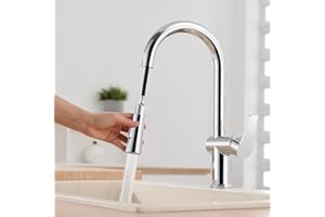 DETBOM Rubinetto Cucina con Doccetta Estraibile, Miscelatore Cucina con 2 Tipi di Getto,Alta Pressione Rubinetto Lavello Cucina Girevole a 360°,Miscelatore da Cucina,Rubinetti Cucina,Kitchen Tap-Cromo