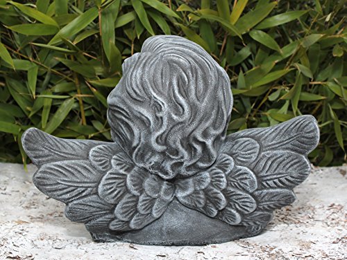 Steinfigur Engel groß – Schiefergrau, Figur Deko Grabschmuck Garten Putte - 4