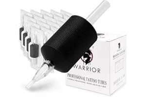 WARRIOR Tubos de Tatuaje Estériles Tattoo Grip Empuñadura Desechable con punta larga en Goma Blanda Profesional Antideslizante 25 mm Round Liner Shader Pack de 20 piezas(1.0/18R)