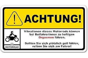 ‎FINEST FOLIA Finest Folia Fun Sticker Achtung Vibration 10x5,5cm Aufkleber für Fahrzeuge Kfz Zubehör lustiger Bike Trekker Spruch Warnung waschstraßenfest selbstklebend R193 (03 Motorrad)