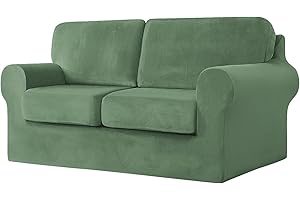 SYLC Sofa Cover with Separate Seat Cushions and Backrests Stretch Velvet Sofa Slipcover Couch Covers Furniture Protector Split Combined (Mint green,2 Seat Set 5 PCS)