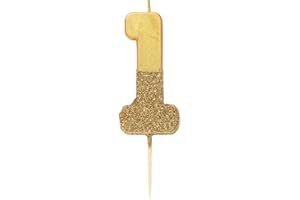 TALKING TABLES Gold Glitter Number one 1 Birthday Candle | Quality Large Cake Topper Decoration | Pretty, Sparkly and Elegant Ideal for milestone and anniversary 18th, 21st, 30th 40th 50th 60th 70th 80th 90th 100!