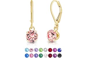 DTPsilver® Boucles d'Oreilles Dormeuses en Argent Fin 925 Plaqué Or Jaune et Cristaux de Swarovski® Elements Ronds - Diamètre: 6 mm