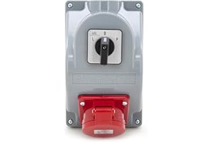 ELS Elektrotechnika Socket Distributor Construction Power Distributor Wall Distributor with 1x CEE 16A and Cam Switch L-0-P, IP44, Wired, Ready for Connection, for Construction Site, Workshop, Garage