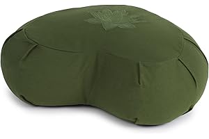 Yoga Studio Lotus Crescent Zafu - 42 x 13 x 18cm, Meditation Pouf with Cotton Cover, Buckwheat Hulls, Carry Handle. Yoga Accessories