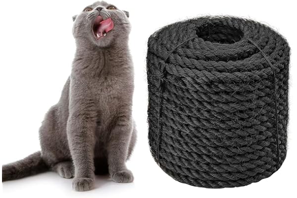 Corde de Sisal 6mm pour Grattoir et Poteau de Chat - DIY Meubles à Griffer, Arbre, Tapis à Gratter, Jouets pour Chaton - Noir 30m/98 pi