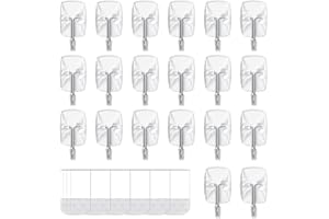 JELLYSUB 20 Hooks, 24 Strips, Clear Small Wire Toggle Hooks Value Pack, Organize Damage-Free Utility Hooks, Hanging Hooks Heavy Duty with Adhesive Strips, No Tools Wall Hooks for Hanging