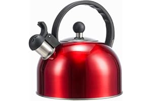 ACTIV CUISINE Tetera silbante de inducción de acero inoxidable de 2,5L para estufas de todos los fuegos (Rojo)
