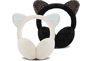 Forreen Cache-Oreilles pour Filles, 2 Pièces Cache Oreille Vent Chaud Hiver Fourreau d'Oreille Ajustables en Peluche Paillettes Chat Jolis Couvre-Oreille pour Hiver Activités de Plein Air…