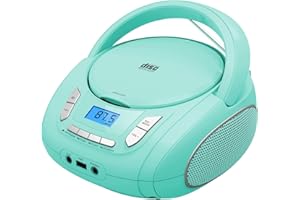 WISCENT Reproductor de CD portátil Boombox con Bluetooth, Radio FM, reproducción USB, Entrada AUX, Conector para Auriculares, Compatible con CD-R/RW y CD MP3 (Verde Boombox)