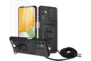 Zallagre Handykette Hülle kompatibel mit Samsung Galaxy A34 5G.[2 Stück] Schutzfolie Glas,Kameraschutz,360 Grad Ringhalter Stand,Kartenfach,Silikon hülle-Schwarz