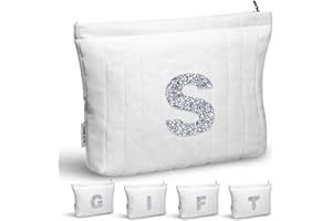 A-Z BAG Kosmetiktasche mit Glitzer-Initialen-Personalisiertes Make-up Etui, Leicht und Stoßfest, Doppelreißverschluss mit Seidenfutter, Innenteiler für Kleine Gegenstände