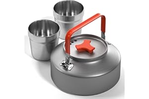 Aomiun Théière d'extérieur, Bouilloire de Camping en Aluminium avec Tasse en Acier Inoxydable Anti-Corrosion Vaisselle Set Bouilloire Camping Pique-Niques Randonnée,1.1L