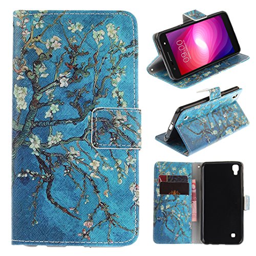 LG X Power Lederhülle, Asnlove PU Ledertasche Schutzhülle + Weich Hülle Stand Feature Flipcase Tasche Leather Case mit Standfunktion Tablet Etui mit Karte Slots für LG X Power / LG K220 (5,3 Zoll) - Aprikosenbaum