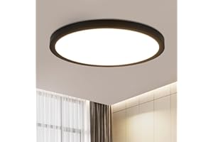 ZMH Plafonnier LED Pour Salle de bain - Ø30 cm Rond et plat 24 W Noir 3000 K Pour Cuisine, Couloir, Cuisine, Salle de bain
