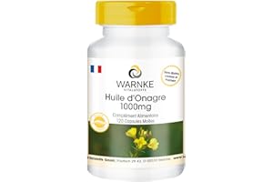 Huile d'onagre - avec 1000mg d'huile d'onagre dont 650mg d'acide linoléique et 10mg de vitamine E - 120 softgels - qualité pharmacie allemande - hautement dosé -| Warnke Vitalstoffe