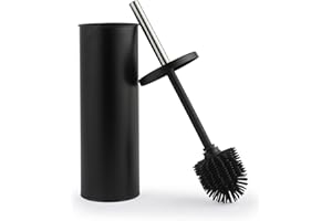 Beldray Brosse WC et support - Traité anti-bac, poils en silicone anti-rayures - Anti-éclaboussures - Design discret fermé - Long manche - Tête hygiénique facile à nettoyer - Résiste aux taches - Noir