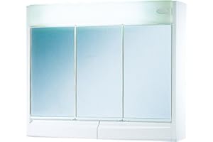 Jokey Spiegelschrank Saphir mit LED Beleuchtung 60 cm breit, Kunststoff Spiegelschrank in Weiß inkl. Steckdose