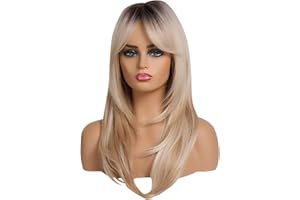 KINDPACK HAIRCUBE Long Blonde Layered Synthetic Hair Wigs for Women with Dark Roots