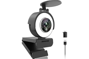 Angetube Webcam 1080p con luce anulare per lo streaming: Webcam USB 60FPS con microfono-HDR-Enabled-HD Auto Light Correction Web Cam con FOV regolabile, per team, Zoom, PC/Laptop/Mac/Desktop