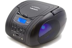 Lauson BB21 Lecteur CD Portable | Radio FM | Lecteurs de CD avec Haut-Parleur stéréo | Entrée USB | Entrée AUX | Connecteur pour écouteurs et lumières Disco