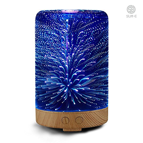 Aroma Diffuser 100ml Luftbefeuchter Oil Düfte Humidifier 3D Glas LED mit 16 Farben für Yoga Salon Spa Wohn-, Schlaf-, Bade- oder Kinderzimmer Hotel