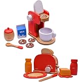 Nesta Toys Wooden Kitchen Toy | Bread Pop-up Toaster & Coffee Maker | 20 Pcs Pretend Play Set | Realistic Accessories | BIS C