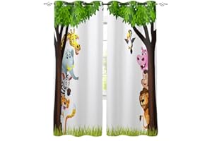 SDSONIU Jungle dessin animé animal lion éléphant girafe zèbre tigre oiseau singe enfants rideau chambre salon enfants rideau Rideaux Blackout Isolants Rideau De Fenêtre Phonique En Polyester Pour Cham