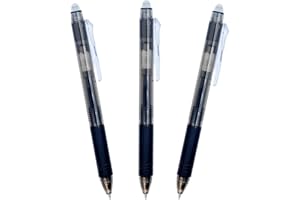 RAYLU PAPER® - Bolígrafo Borrable Retráctil, Tinta De Gel, Punta de 1 mm y trazo de 0,7 mm. (3 Negros)