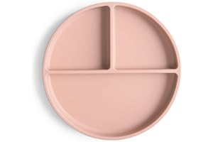 Mushie Silicone Suction Plate | Non-Slip Divided Plate for Babies & Toddlers | Food Grade Silicone | Dishwasher & Microwave Safe | Blush