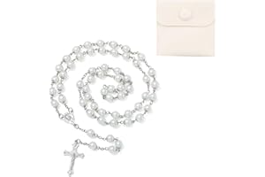 LIULINY Set da 1 Pezzo Rosario Cattolico Collana Perline, Rosario Cattolico Crocifisso Collana, Perle con Sacchetto di Velluto, per Comunione, per Battesimo, Messa, Bibbia