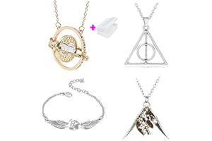 PPX 4 Pezzi Collana Set Time Turner Doni della Morte Boccino d'oro Collana e bracciali per Fans Collezione di Regali o Decorazioni Magici Cosplay Costume con Scatola