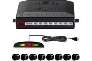 CUQI Sensori di Parcheggio, 8 Sensori di Parcheggio Anteriori e Posteriori con Segnalazione Acustica della Distanza Display a LED(8 Sensori, Nero)