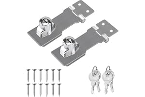 HUAHUO 2 Packs Keyed Hasp Lock,Door Lock,Chrome Plated Hasp Lock,Safety Door Clasp Gate Lock,with 4 Keys and 12 Screws,for Door Cabinet Shed Window Drawer Gate Cabinets(Silver)