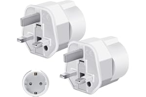OMIVINE 2 Pack EU to UK Plug Adapter, European to UK Travel Adaptor 2 Pin to 3 Pin Plug Adapter, Type C/E/F Europe German France Spanish Polish Turkish to British Adapter Type G