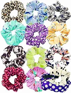 Quarya Elastic Hair Bands Scrunchies Colourful Printed Ties Ropes For Girls and Women Hair Accessories Multi- Colour (Pack of 12 Scrunchies plus 1 Hair band)