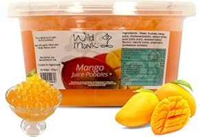 Wild Monk Mango Popping Boba for All Your Drinks - Ideal for Bubble Tea, Dessert toppings, and Cocktails - 100% Vegan Popping Boba - Gluten-Free, Lactose-Free - 450g