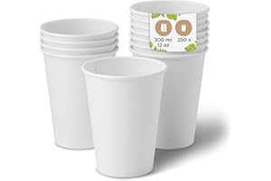 BIOZOYG 250x gobelets jetables 300 ml / 12 oz, Ø 90 mm blanc - gobelet carton sans plastique et en matériaux durables - gobelet cafe