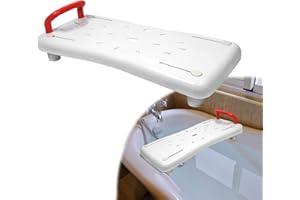 TRMLBE Tavola Vasca da Bagno per anziani tavola da bagno in plastica bianca con portasapone e manico rosso tavole da bagno sedile da bagno lungo 70 cm, capacità di carico 150 kg