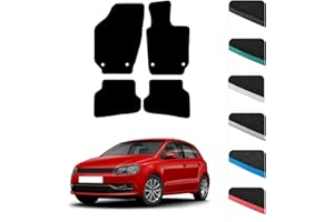 GCM - Car Floor Mats for Volkswagen Polo 2009-2018 Full Coverage Floor Protection - Anti Slip & Fit Car Mat with Clips Easy to Clean Car Carpet for All-Weather- Black Edging, Carpet