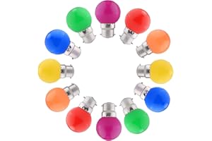 B4U 12 Pack Coloured LED Light Bulbs B22 Bayonet, Brightfour Festoon Golf Bulb 1.5W, Mixed Colours Red Green Blue Orange Yellow Pink for Outdoor Indoor String, Christmas, Tree, Fairy Party Night Lights