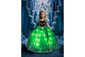 UPORPOR LED Light Up Robe Princesse Fille, Déguisement Fille Cosplay pour Filles Fête Anniversaire Noël Halloween Carnaval Cosplay, 2-10 Ans