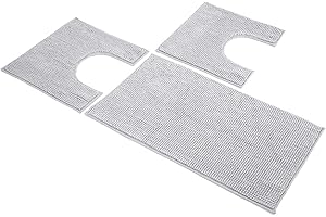 Riad Arredo Set Tappeti Bagno 3 Pezzi in microfibra - Tappeto Assorbente Antiscivolo Morbido - Parure tappetini Bagno con Tappetino e 2 Girowater/Girobidet - Lavabile Lavatrice (Grigio)