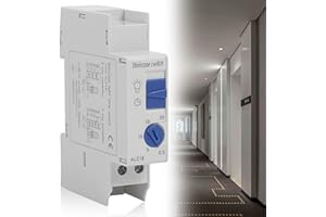 LEIKURVO Automaquina para escalera 230 V, electrónica, 16 A, 230 V, interruptor de luz para escalera, riel DIN instalable, riel automático para escaleras, instalación de 3 o 4 cables, 1 módulo