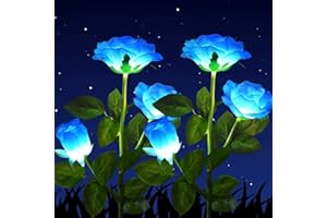 HELESIN Solarne kwiaty do użytku na zewnątrz, odporne na warunki atmosferyczne, 2 sztuki, solarne róże, do ogrodu, na krzaki, trawniki, ogrodzenia (niebieskie)